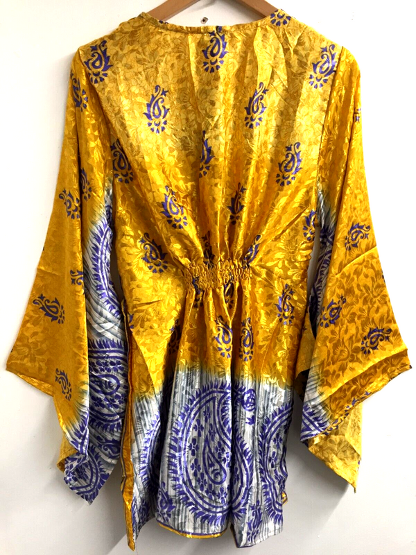 KAFTAN tunic top blouse cover up Boho hippy festival sari silk retro UK 10-18