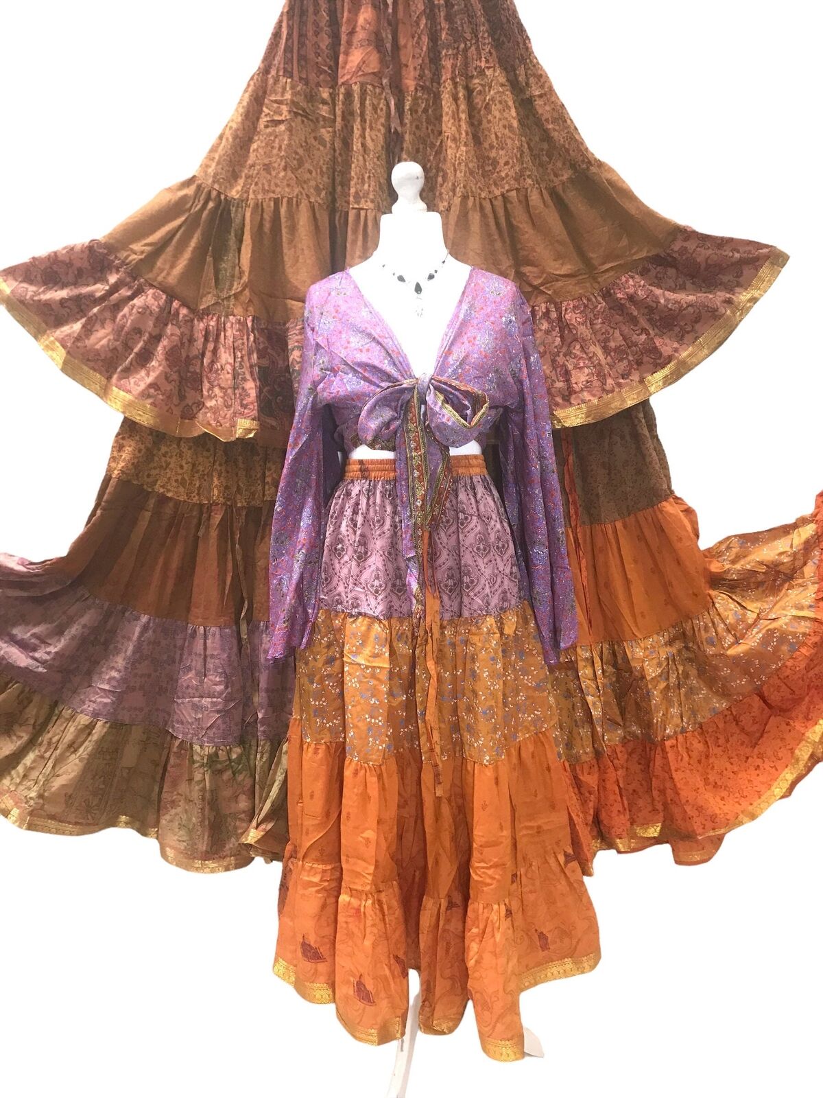 Festival Stall LTD Boho festival Clothing Long Silk SKIRT circle Boho hippy festival gypsy maxi party evening UK 8 - 22