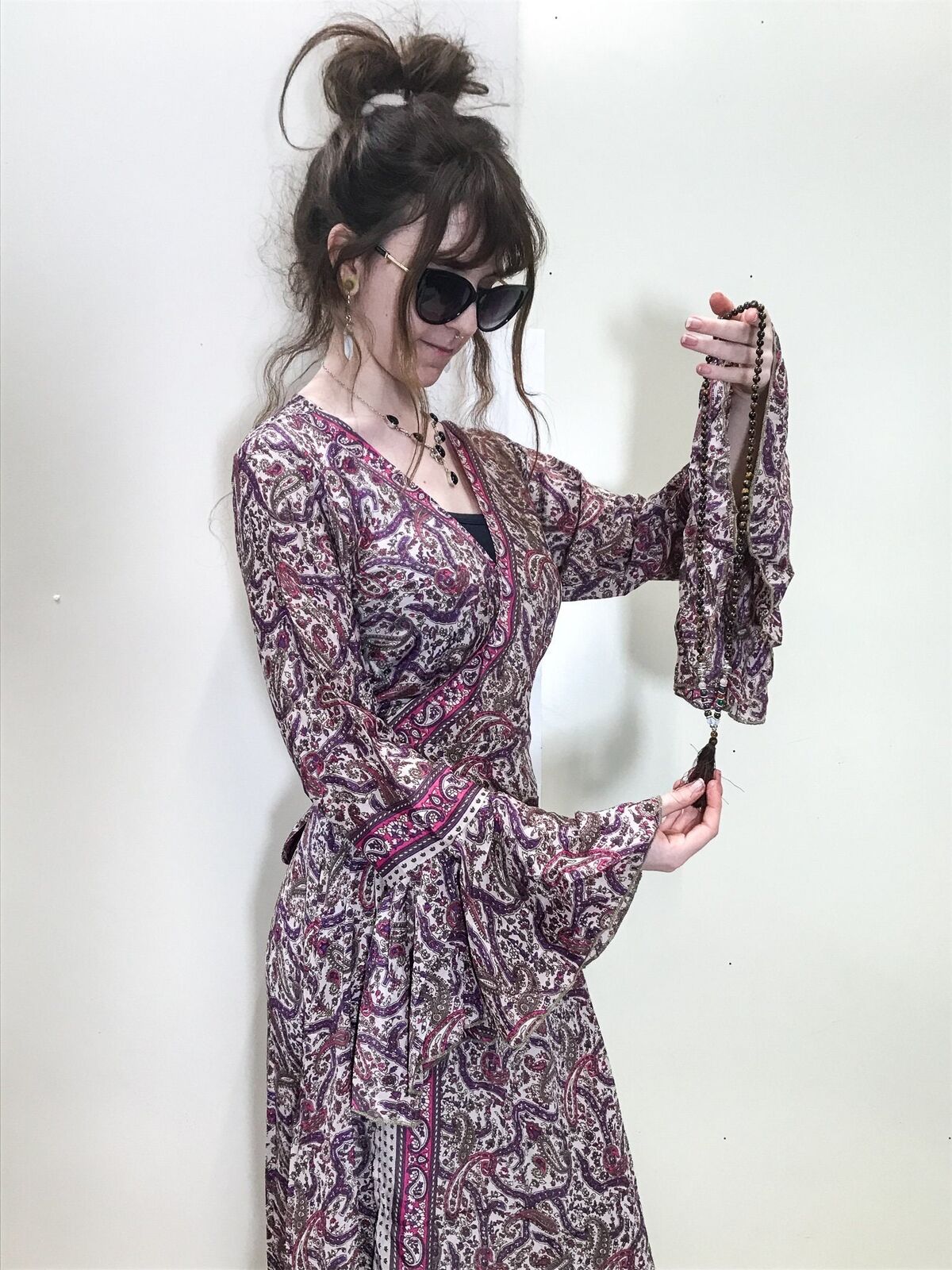 Festival Stall LTD Boho festival Clothing Long SILK wrap dress PINK Boho hippy maxi summer beach festival party UK 8 - 14