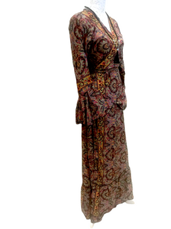 Long SILK wrap dress Boho hippy maxi summer beach festival party UK 8 10 12 14