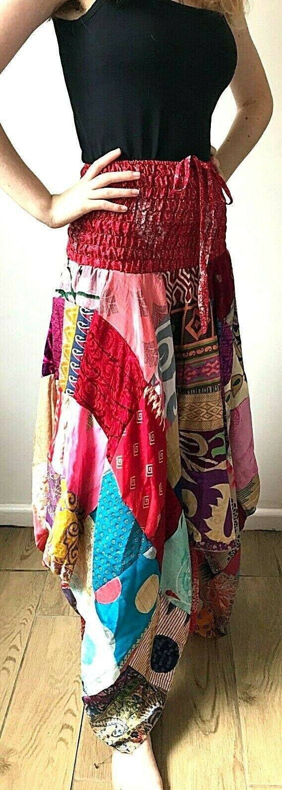 Patchwork long Skirt dress Festival Boho Hippie pixie gypsy summer sun ONE SIZE