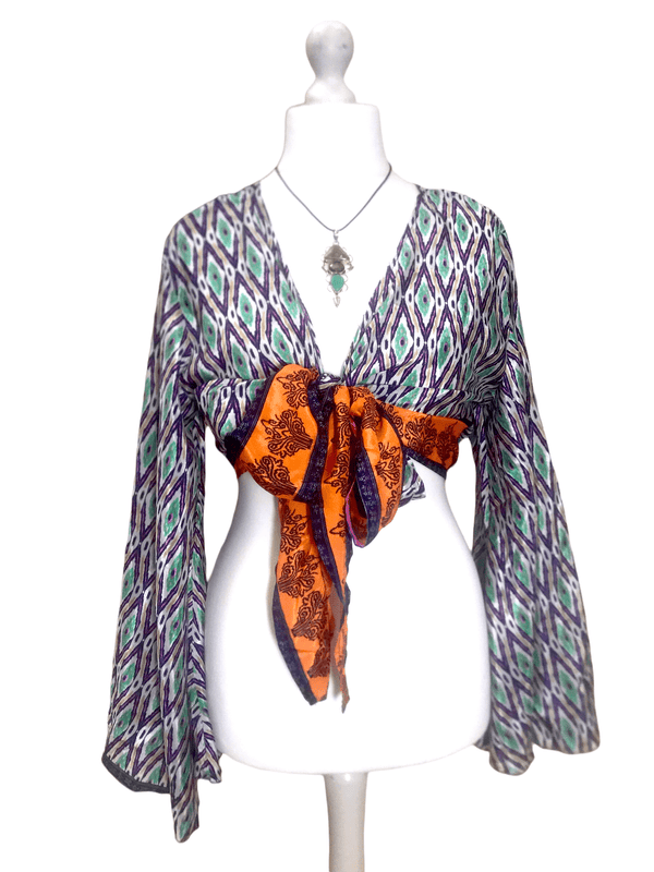 Festival Stall LTD Boho festival Clothing Blouse Top Kaftan Kimono Wrap Boho hippy festival retro SILK vintage 8 10 12 14