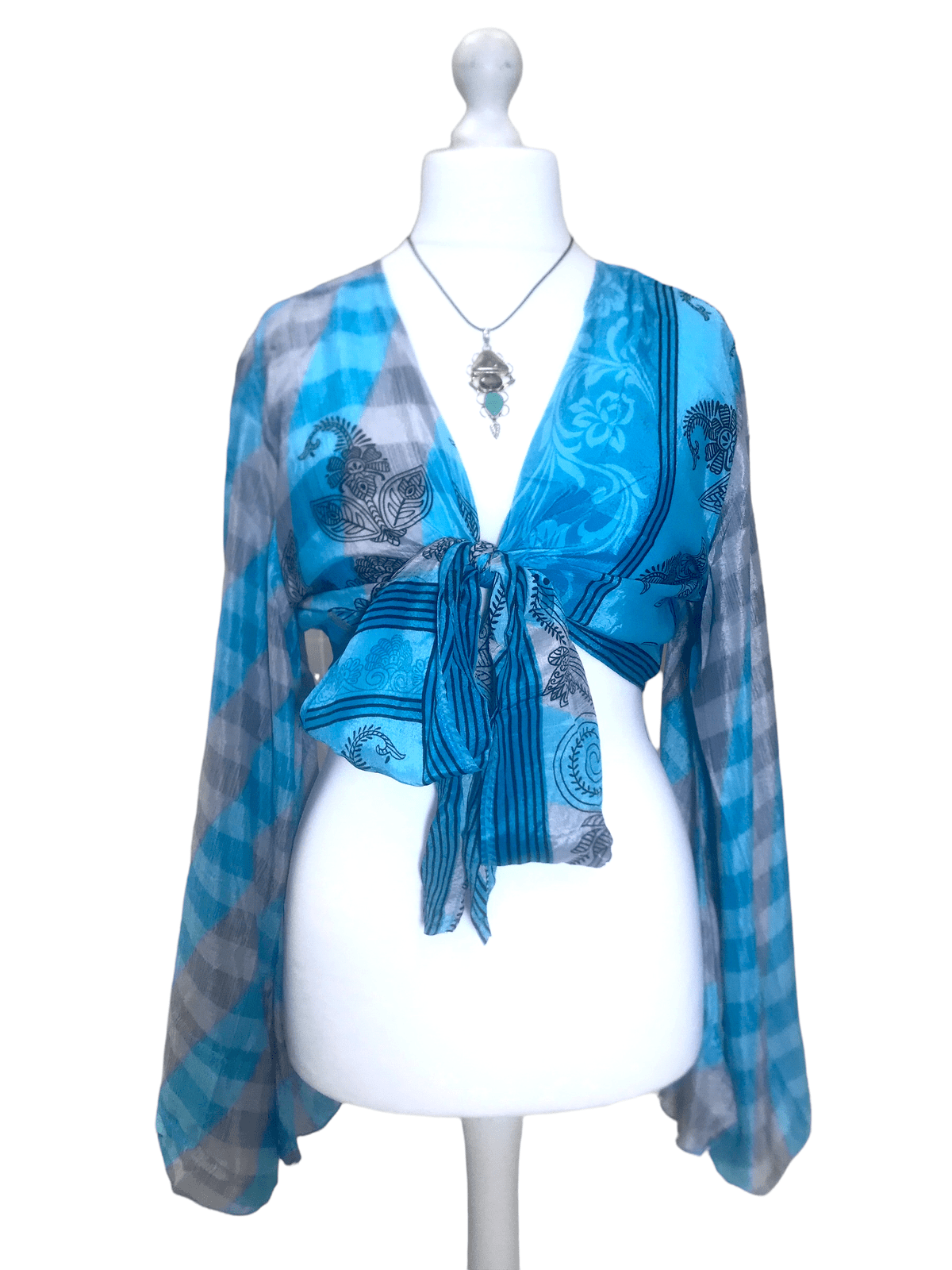 Festival Stall LTD Boho festival Clothing Blouse Top Kaftan Kimono Wrap Boho hippy festival retro SILK vintage 8 10 12 14