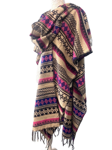 Wool blanket shawl throw cape wrap poncho nepalese yoga festival hippie boho