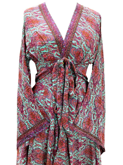 Festival Stall LTD Boho festival Clothing Boho hippy floral silk kimono wrap beach cover up kaftan dress uk 8 10 12 14 16