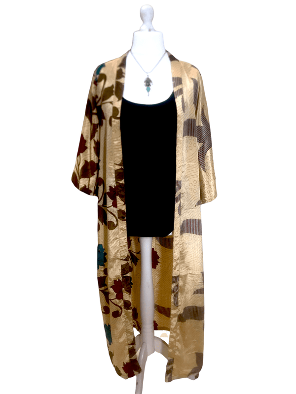 Festival Stall LTD Boho festival Clothing Boho hippy festival, silk beach summer cover up kimono robe dress uk 10 12 14 16