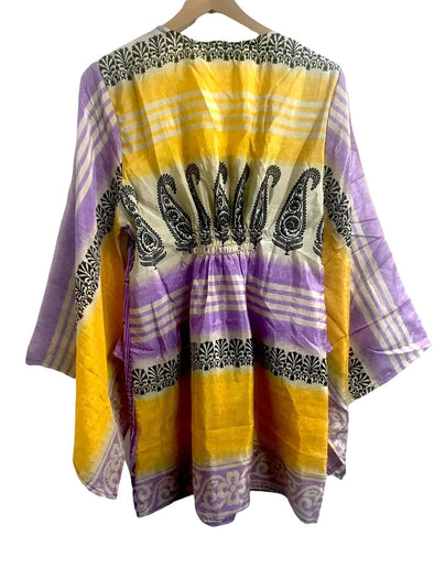 Festival Stall LTD Boho festival Clothing Boho hippy festival style, PURPLE sari silk, Kaftan tunic top, blouse, beach