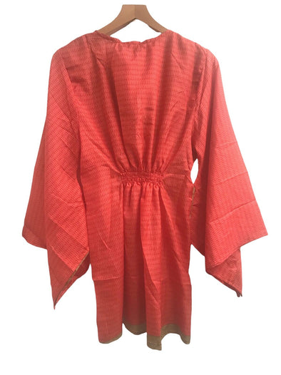 Festival Stall LTD Boho festival Clothing Boho hippy festival style, ORANGE sari silk, Kaftan tunic top, blouse, beach