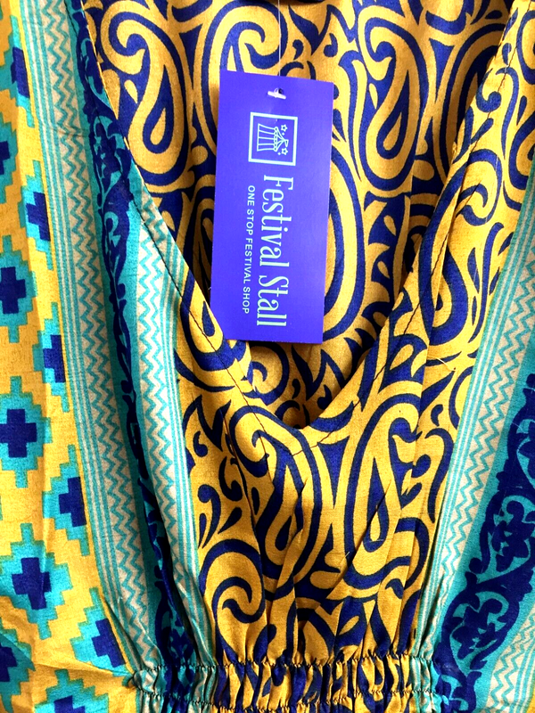 Boho hippy festival sari silk KAFTAN tunic top blouse cover up UK 10 12 14 16 18
