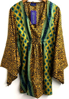 Boho hippy festival sari silk KAFTAN tunic top blouse cover up UK 10 12 14 16 18