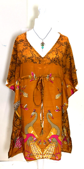 Boho hippy, festival Sari Silk Long Tunic, Kaftan Top Cover up dress UK 8 - 12