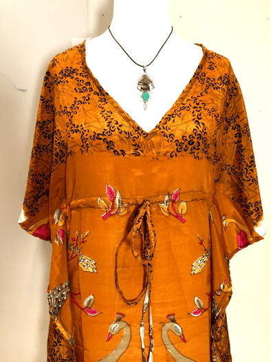 Festival Stall LTD Boho festival Clothing Boho hippy, festival Sari Silk Long Tunic, Kaftan Top Cover up dress UK 8 - 12