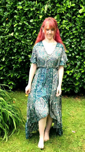 Festival Stall LTD Boho festival Clothing Boho hippy pixie Festival 100% SILK LONG JADE BLUE summer sun MAXI Dress UK 8 - 14