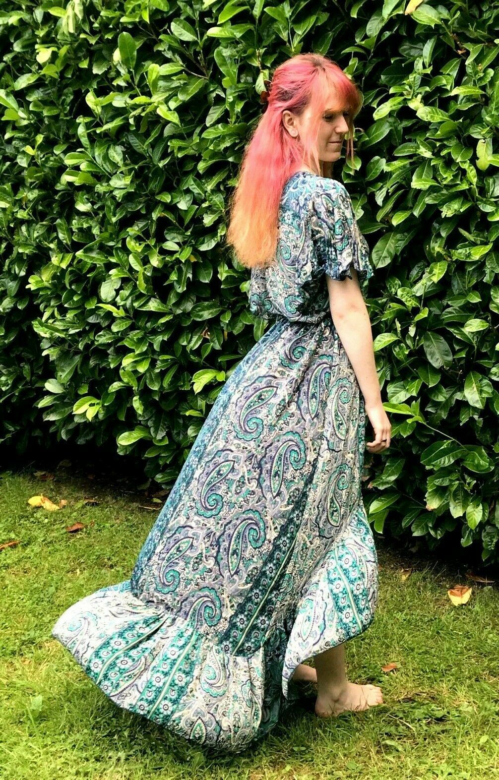 Boho hippy pixie Festival 100% SILK LONG JADE BLUE summer sun MAXI Dress UK 8-14