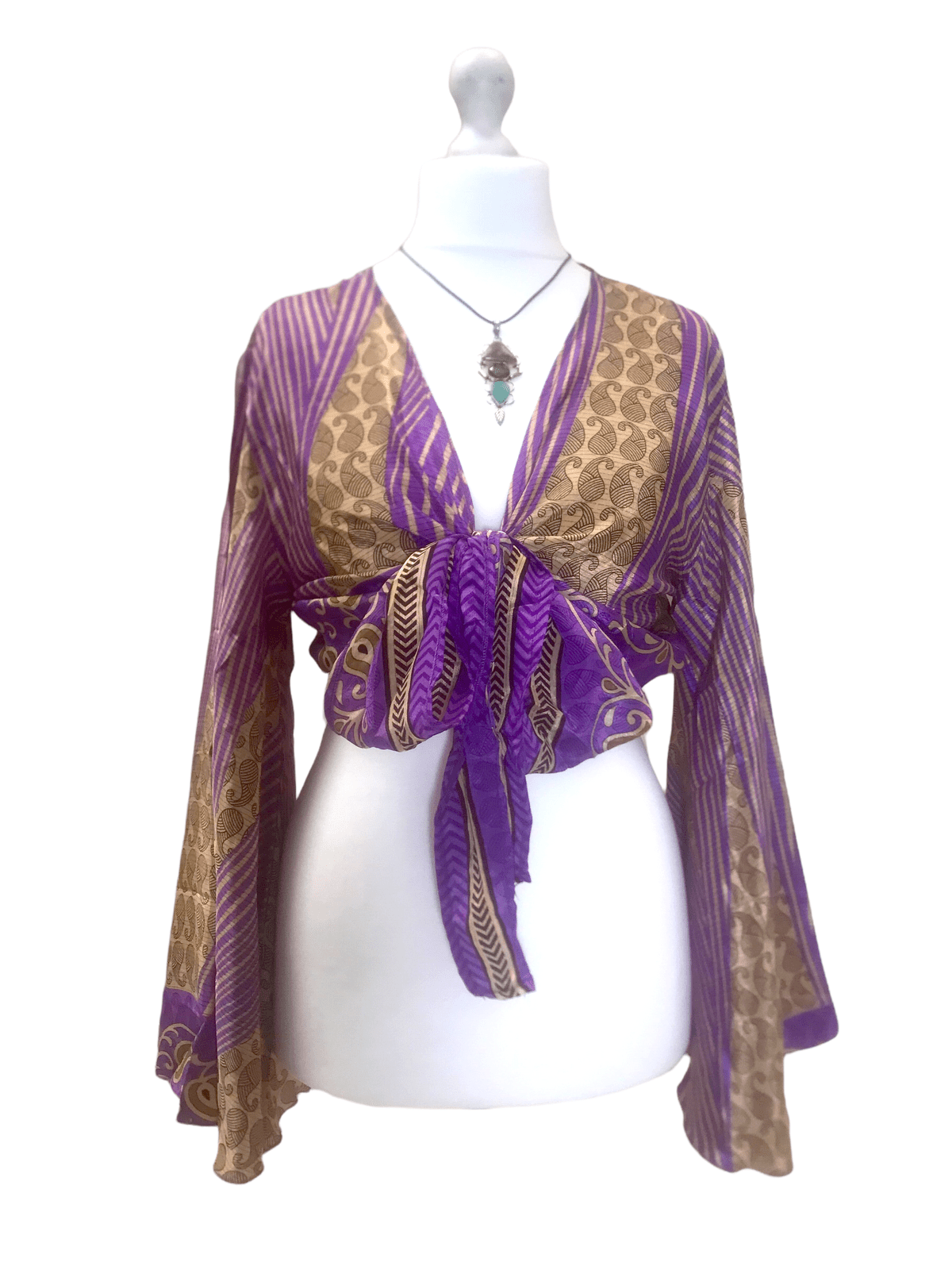 Festival Stall LTD Boho festival Clothing Boho hippy festival retro silk bell sleeve wrap kimono kaftan top uk 8 10 12 14