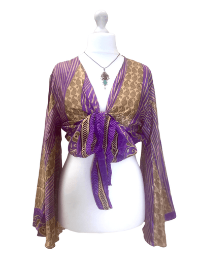 Festival Stall LTD Boho festival Clothing Boho hippy festival retro silk bell sleeve wrap kimono kaftan top uk 8 10 12 14