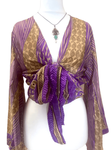 Festival Stall LTD Boho festival Clothing Boho hippy festival retro silk bell sleeve wrap kimono kaftan top uk 8 10 12 14