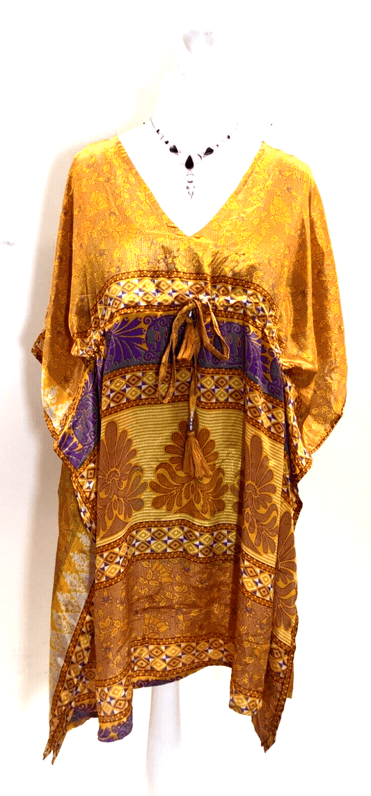 Festival Stall LTD Boho festival Clothing Tunic dress, Kaftan Top Cover up Boho hippy festival Sari Silk One Size 8 - 18