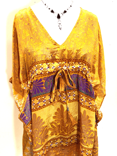 Festival Stall LTD Boho festival Clothing Tunic dress, Kaftan Top Cover up Boho hippy festival Sari Silk One Size 8 - 18