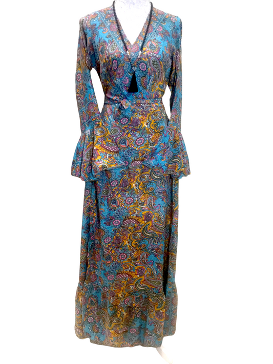 Wrap Dress Boho hippy silk long maxi, summer beach festival, party uk 8 10 12 14