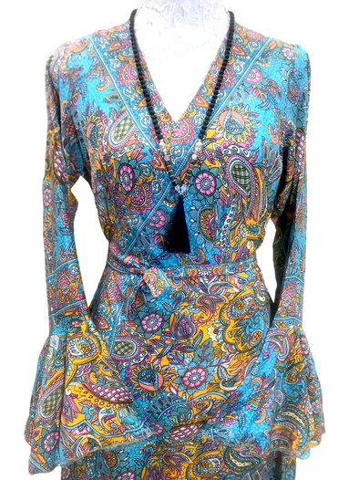 Wrap Dress Boho hippy silk long maxi, summer beach festival, party uk 8 10 12 14