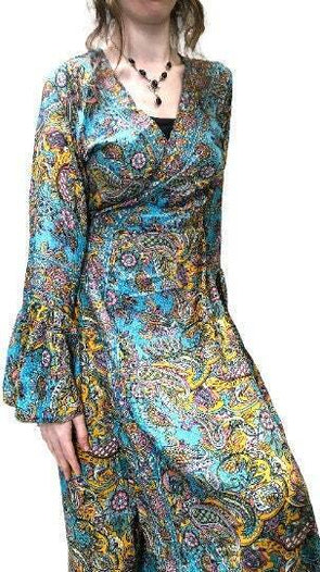 Wrap Dress Boho hippy silk long maxi, summer beach festival, party uk 8 10 12 14