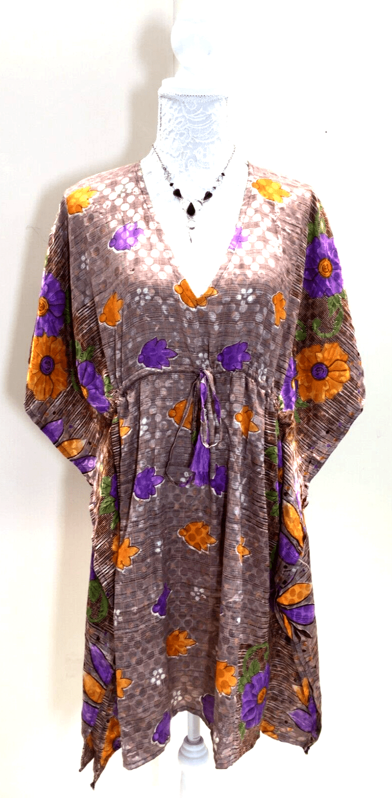 Festival Stall LTD Boho festival Clothing Tunic dress, Kaftan Top Cover up Boho hippy festival Sari Silk One Size 8 - 18