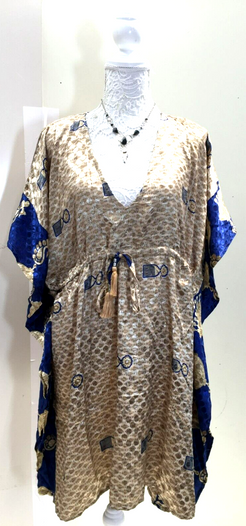 Tunic dress, Kaftan Top Cover up  Boho hippy festival Sari Silk One Size 8 - 18