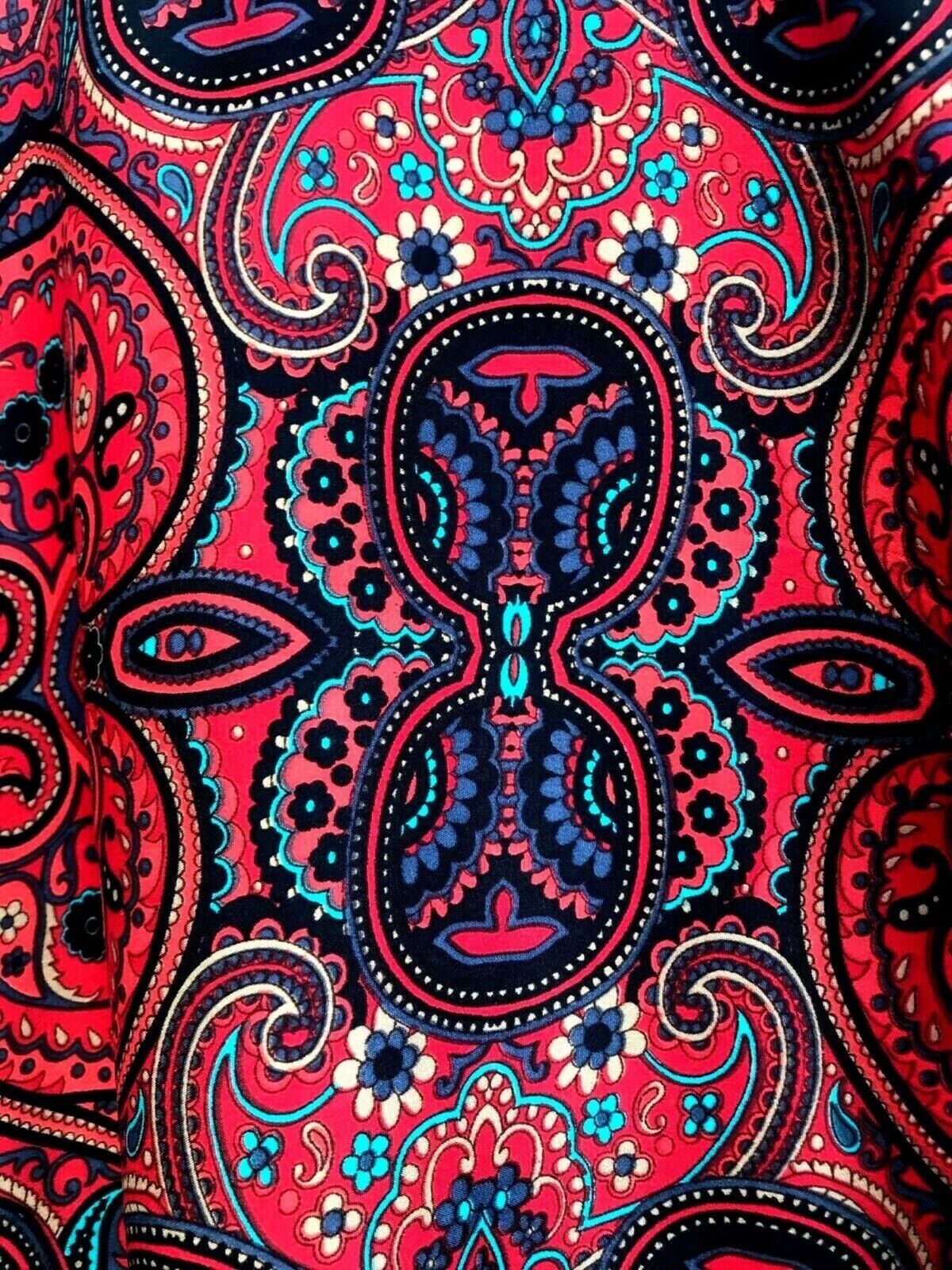 Blouse top Tunic SILK Festival boho hippie ethnic print red retro paisley 8-14