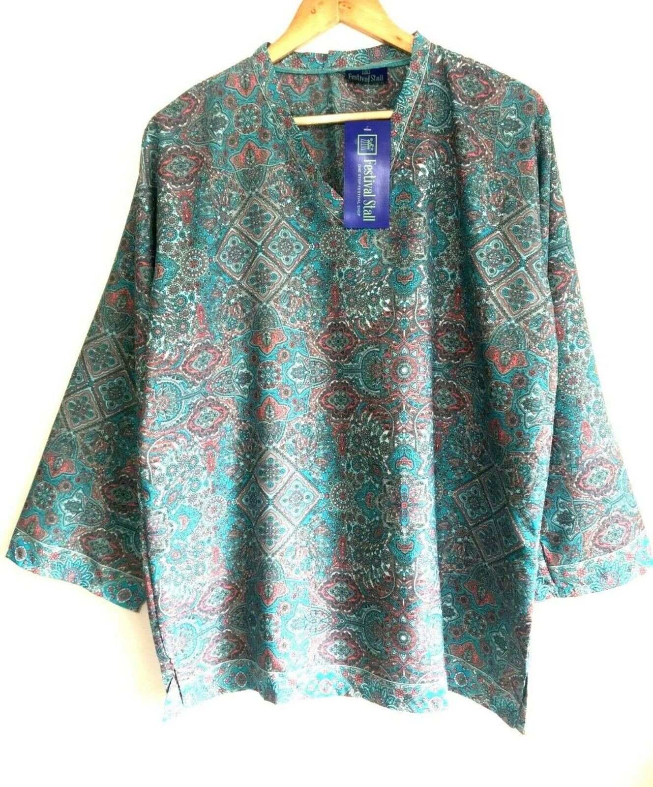 Festival Stall LTD Boho festival Clothing SILK TUNIC blouse top V - neck Festival boho hippie retro INDIAN SUMMER UK 8 - 18