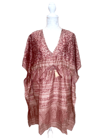 Festival Stall LTD Boho festival Clothing Long Tunic Kaftan Top Cover up dress Boho hippy vintage Sari Silk ONE SIZE 8 - 18