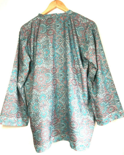 SILK TUNIC blouse top V-neck Festival boho hippie retro INDIAN SUMMER UK 8-18