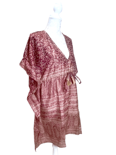 Festival Stall LTD Boho festival Clothing Long Tunic Kaftan Top Cover up dress Boho hippy vintage Sari Silk ONE SIZE 8 - 18