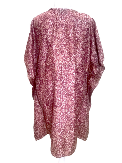 Long Tunic Kaftan Top Cover up dress Boho hippy vintage Sari Silk ONE SIZE 8- 18