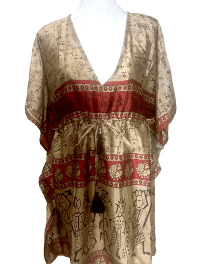 Festival Stall LTD Boho festival Clothing Long Tunic Kaftan Top Cover up dress Boho hippy vintage Sari Silk ONE SIZE 8 - 18