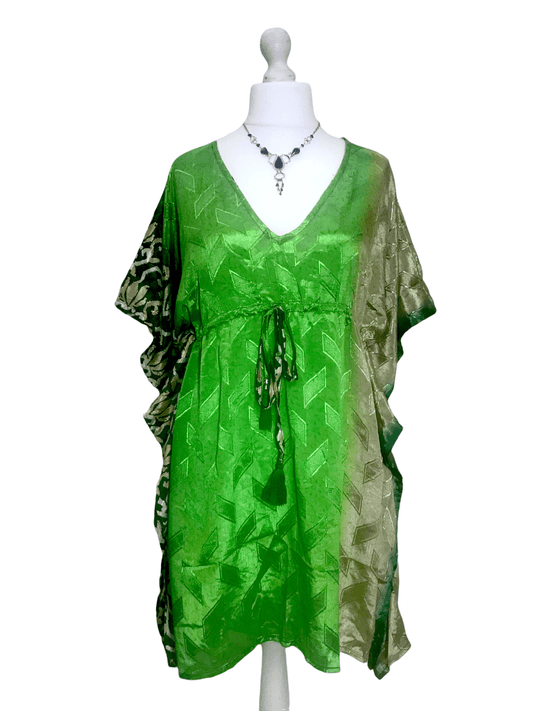 Festival Stall LTD Boho festival Clothing Long Tunic Kaftan Top Cover up dress Boho hippy vintage Sari Silk ONE SIZE 8 - 18