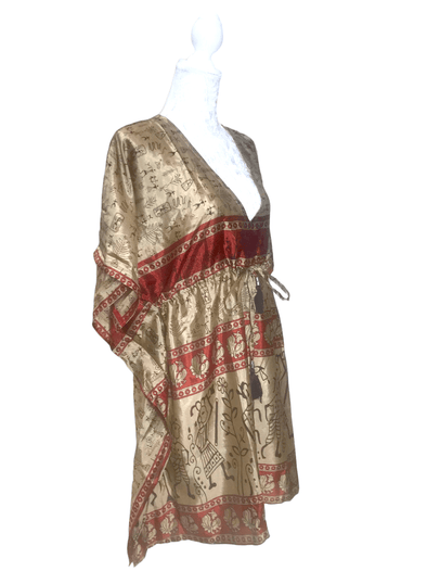 Festival Stall LTD Boho festival Clothing Long Tunic Kaftan Top Cover up dress Boho hippy vintage Sari Silk ONE SIZE 8 - 18