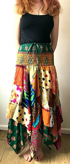 Festival Stall LTD Boho festival Clothing Patchwork Skirt Dress Festival Boho Hippie pixie gypsy long Stretch sun ONE SIZE