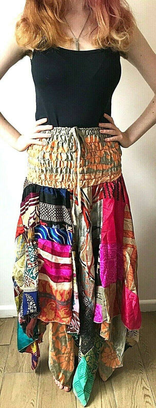 Festival Stall LTD Boho festival Clothing Patchwork Skirt Dress boho hippie Festival pixie gypsy long Stretch sun one size