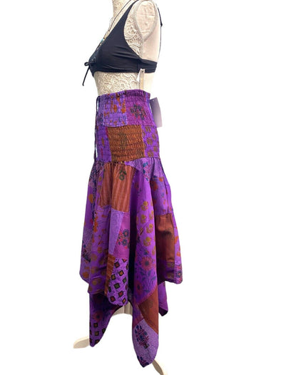 Short Dress PURPLE patchwork Boho Pixie hanky hem Festival Hippy gypsy UK  8-14