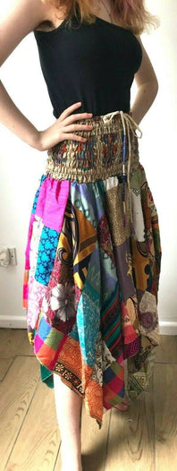 Patchwork Dress Skirt long Stretch boho hippie Festival pixie gypsy sun one size