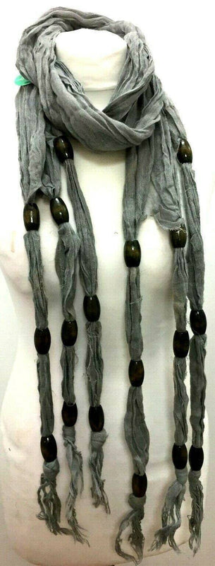 SCARF Long length green, blue, grey, beaded, knotted, boho hippy style festival