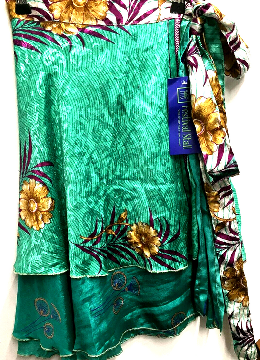 Short  wrap Skirt SARI SILK reversible sexy Pixie Boho Hippy Festival UK 8-18