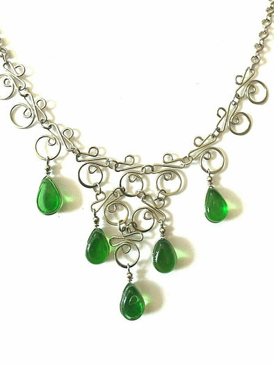 Festival Stall LTD Boho festival Clothing GREEN GLASS statement Necklace Boho Hippy festival Peruvian Alpaca silver, no 10