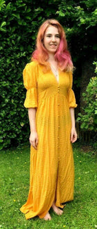 Pretty saffron yellow boho hippy long maxi summer lightweight sun dress uk 8 12