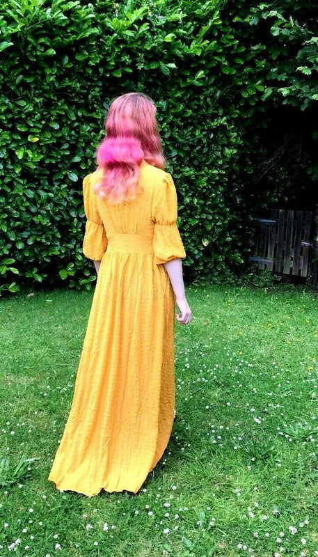 Festival Stall LTD Boho festival Clothing Pretty saffron yellow boho hippy long maxi summer lightweight sun dress uk 8 12