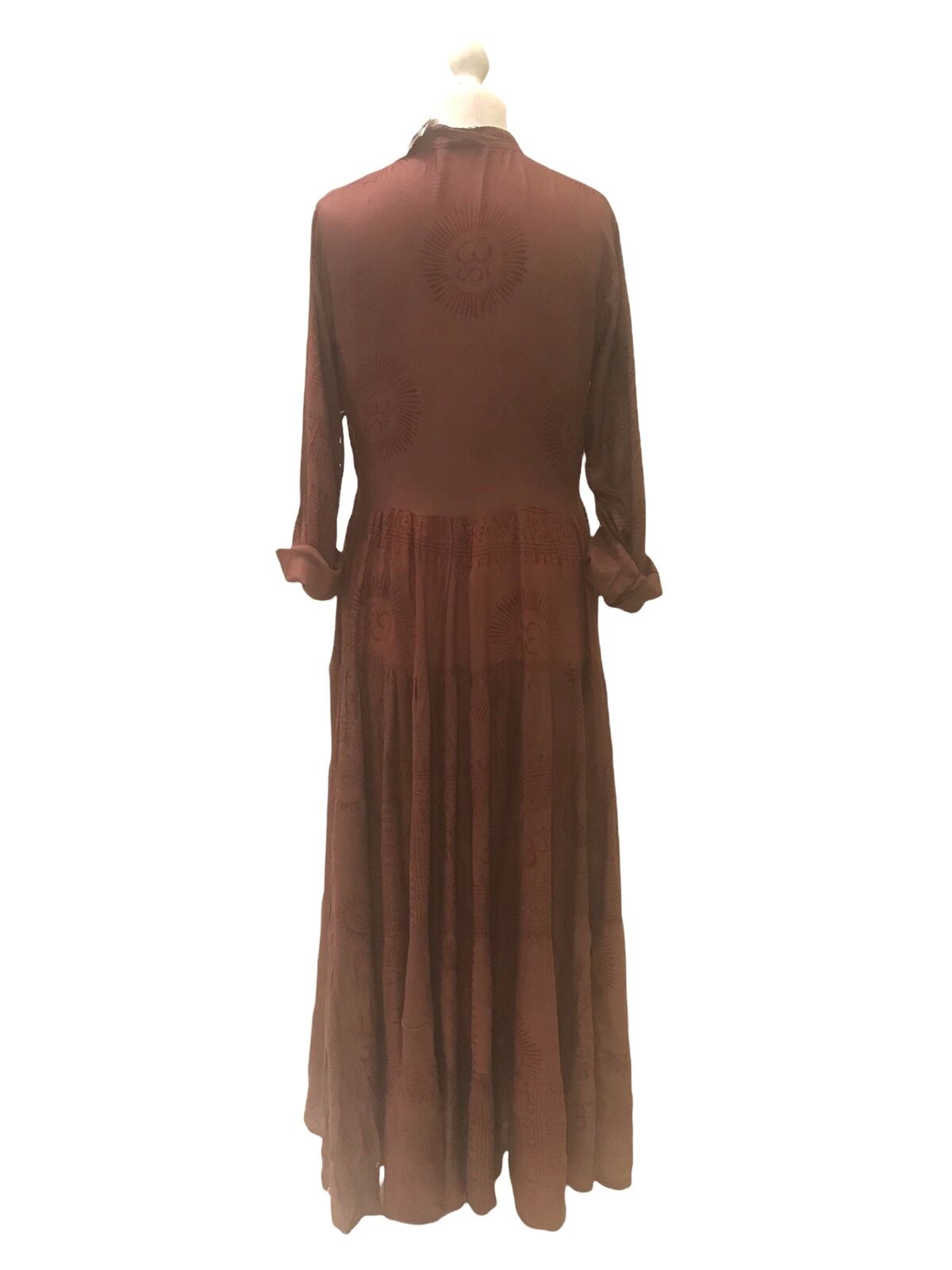 Festival Stall LTD Boho festival Clothing LONG Dress, Boho hippy, festival style, Om print, Yoga, Brown, Red, maxi UK 8 - 14