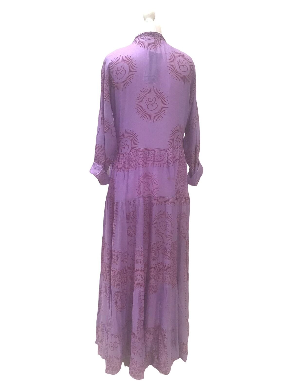 Festival Stall LTD Boho festival Clothing LONG Dress Boho hippy festival style, Om print, Yoga Purple Mauve, maxi UK 8 - 14