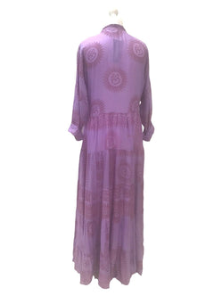 Festival Stall LTD Boho festival Clothing LONG Dress Boho hippy festival style, Om print, Yoga Purple Mauve, maxi UK 8 - 14