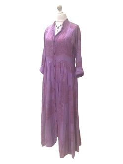 Festival Stall LTD Boho festival Clothing LONG Dress Boho hippy festival style, Om print, Yoga Purple Mauve, maxi UK 8 - 14